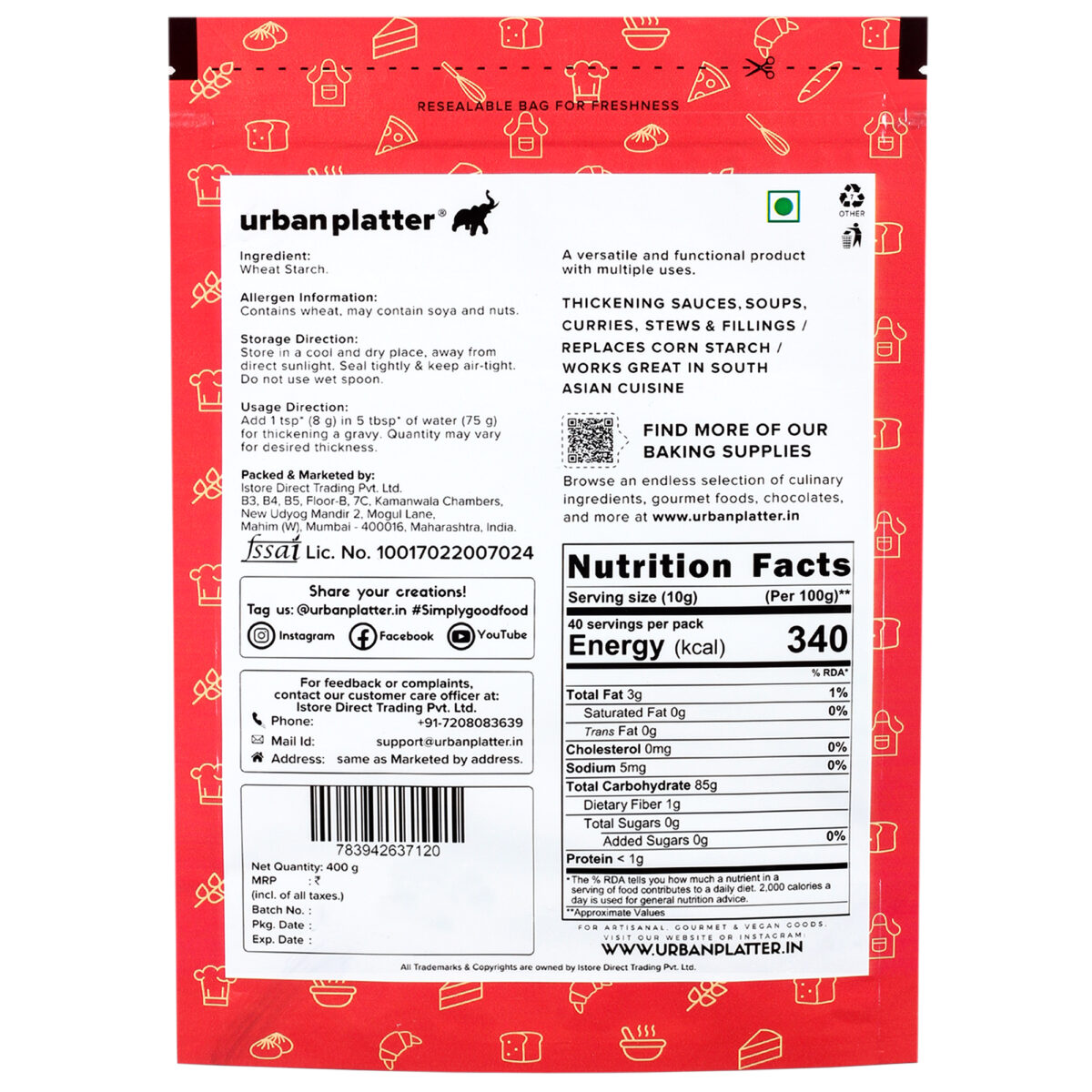 Urban Platter Wheat Starch Powder, 400g