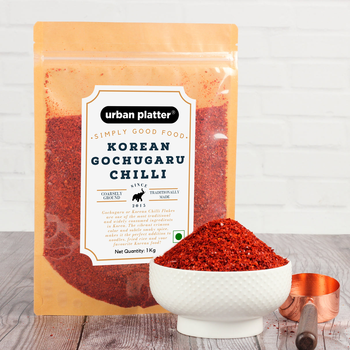 Urban Platter Korean Gochugaru Hot Pepper Powder 1Kg [Coarse ground Korean Dried Chilli Peppers | Smoky & Spicy| Use for Kimchi and other Korean Dishes]