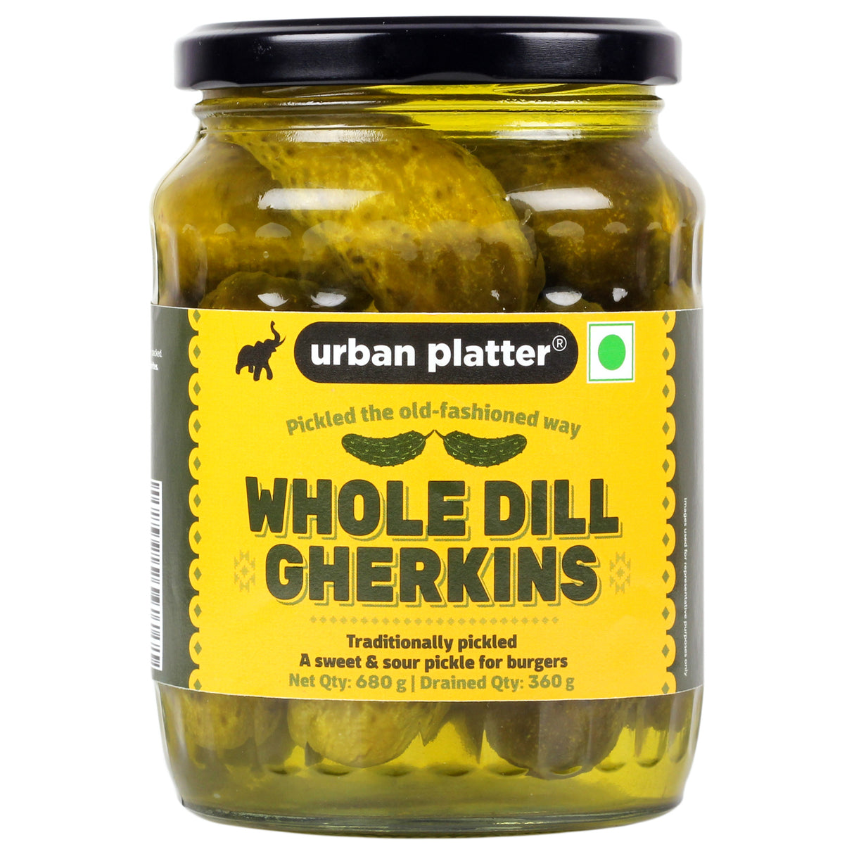 Urban Platter Whole Dill Gherkins, 680g [ Sweet & Crunchy. Great for Adding Tang & Flavour to Sauces & Dips]