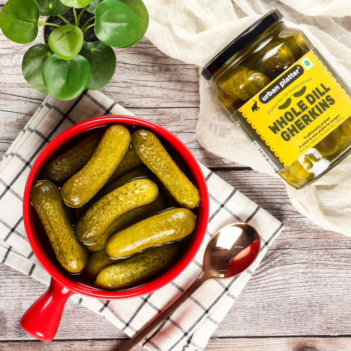 Urban Platter Whole Dill Gherkins, 680g [ Sweet & Crunchy. Great for Adding Tang & Flavour to Sauces & Dips]