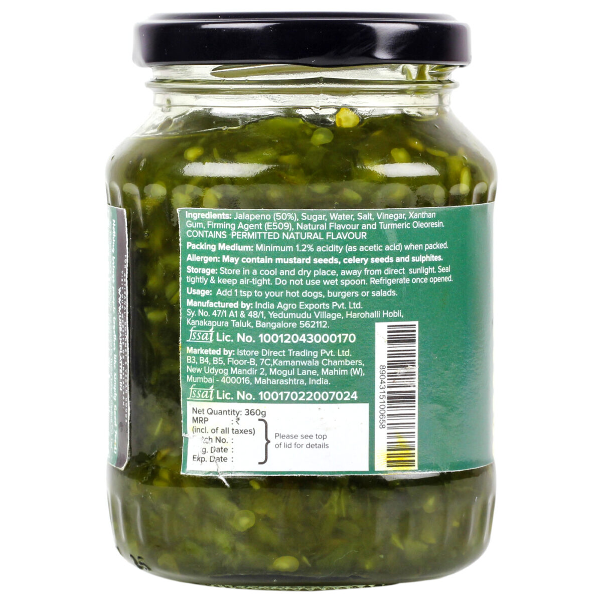 Urban Platter Jalapeno Relish, 360g [ Hot | Spicy & Pungent | Perfect Topping for Salads & Sandwiches | Chutney]