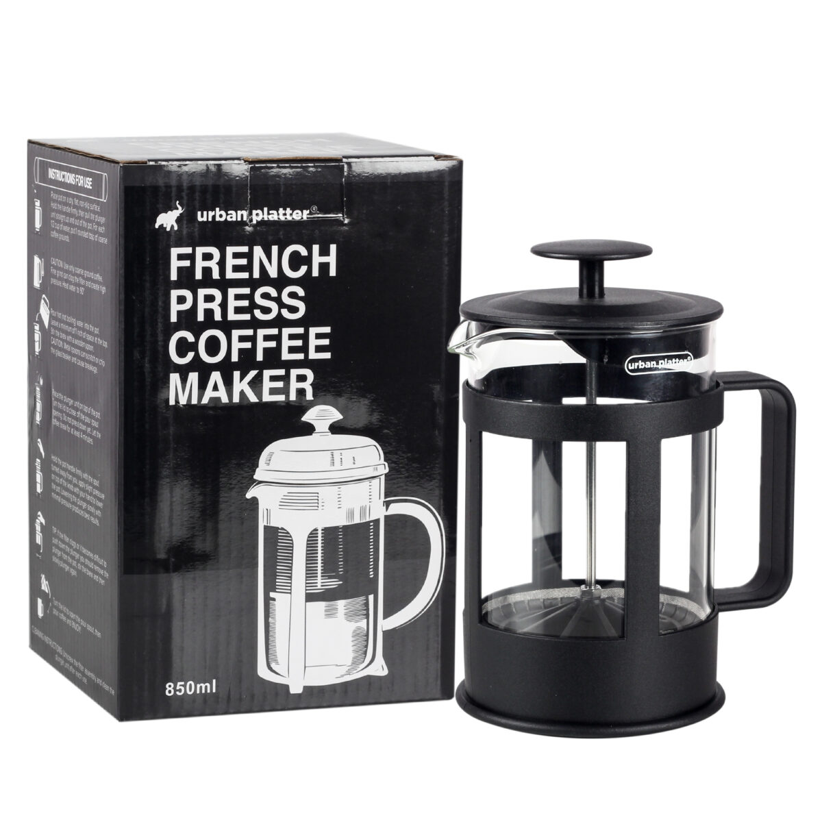 Urban Platter French Press Coffee Maker Pot, 850ml [Toughened Boron Glass, Stainless Steel Plunger]