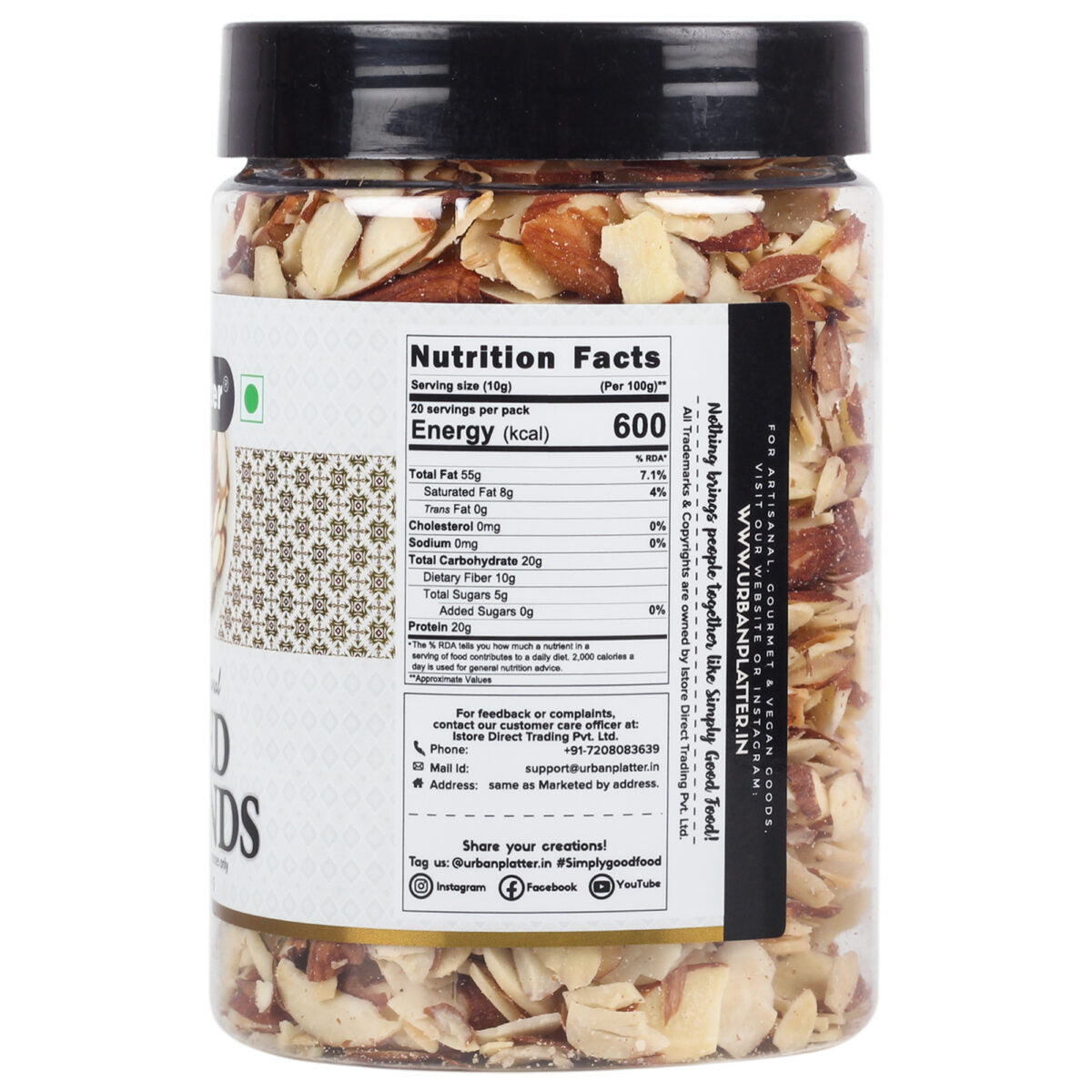 Urban Platter Sliced California Almonds, 200g (Badam Flakes, Perfect for Garnish, Baking and Salads)