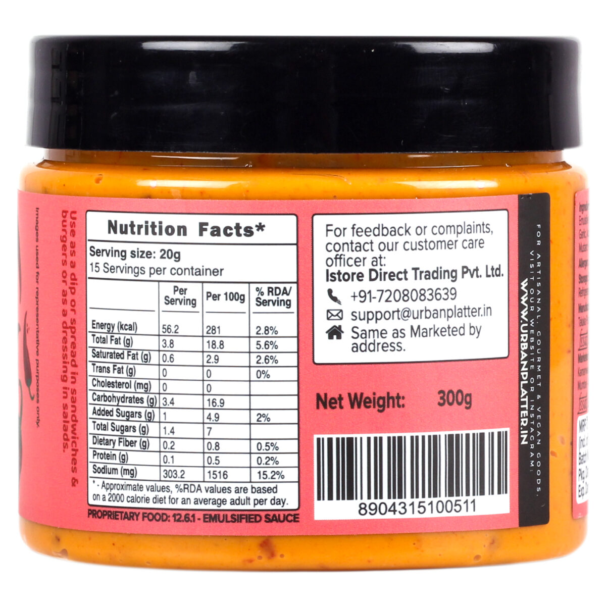 Urban Platter Chipotle Mayo, 300g / 10.6oz [Dairy-free Mayonnaise, No Palm Oil, No Trans-fat]