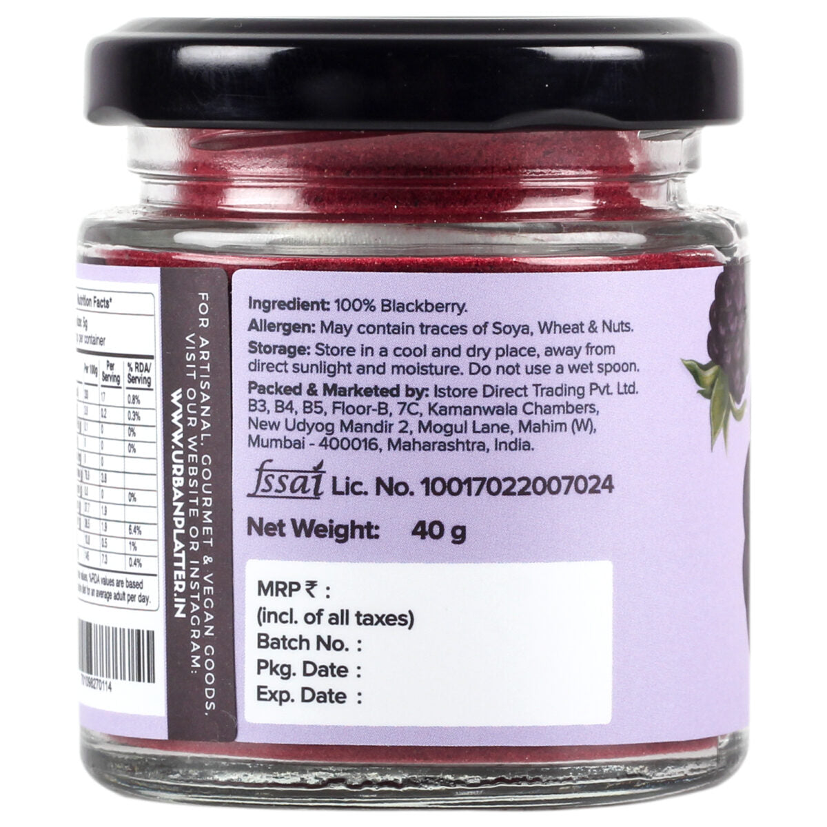 Urban Platter Freeze-Dried Blackberry Powder, 40g