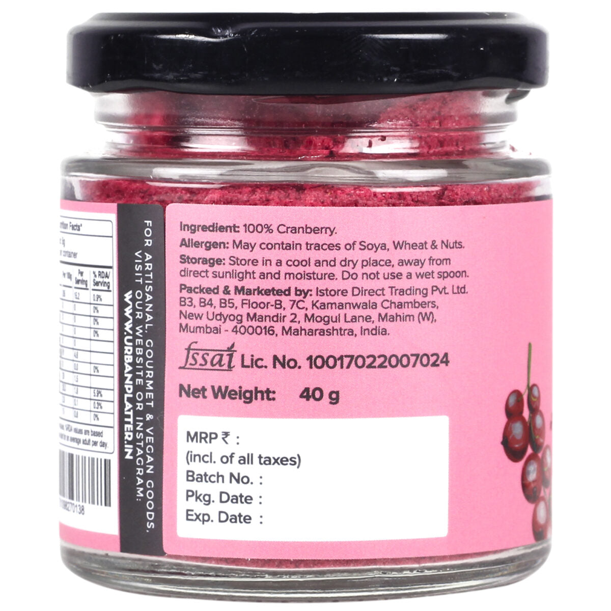 Urban Platter Freeze-Dried Cranberry Powder, 40g