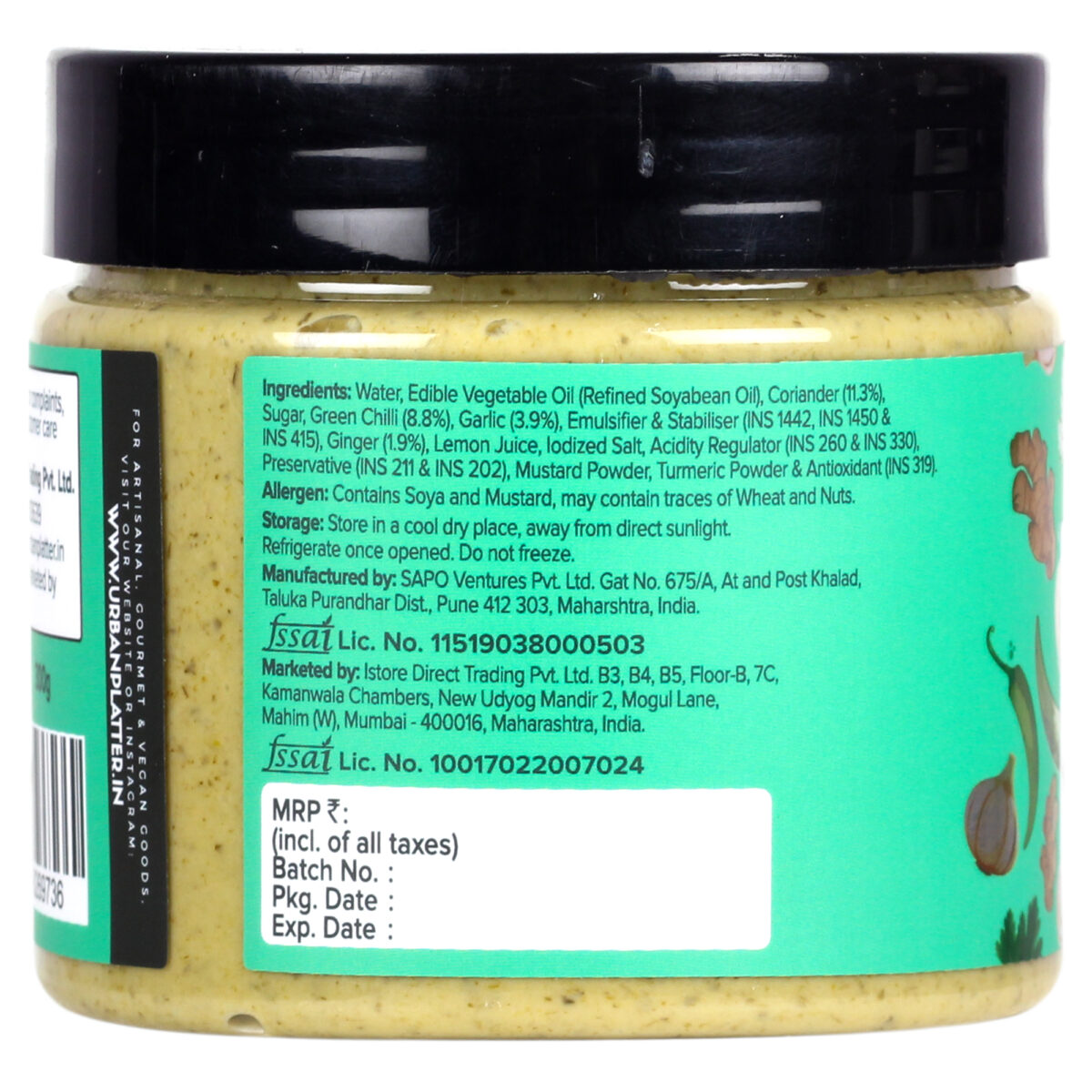 Urban Platter Bombay Chutney Mayo, 300g [Dairy-free Mayonnaise, No Palm Oil, No Trans-fat]