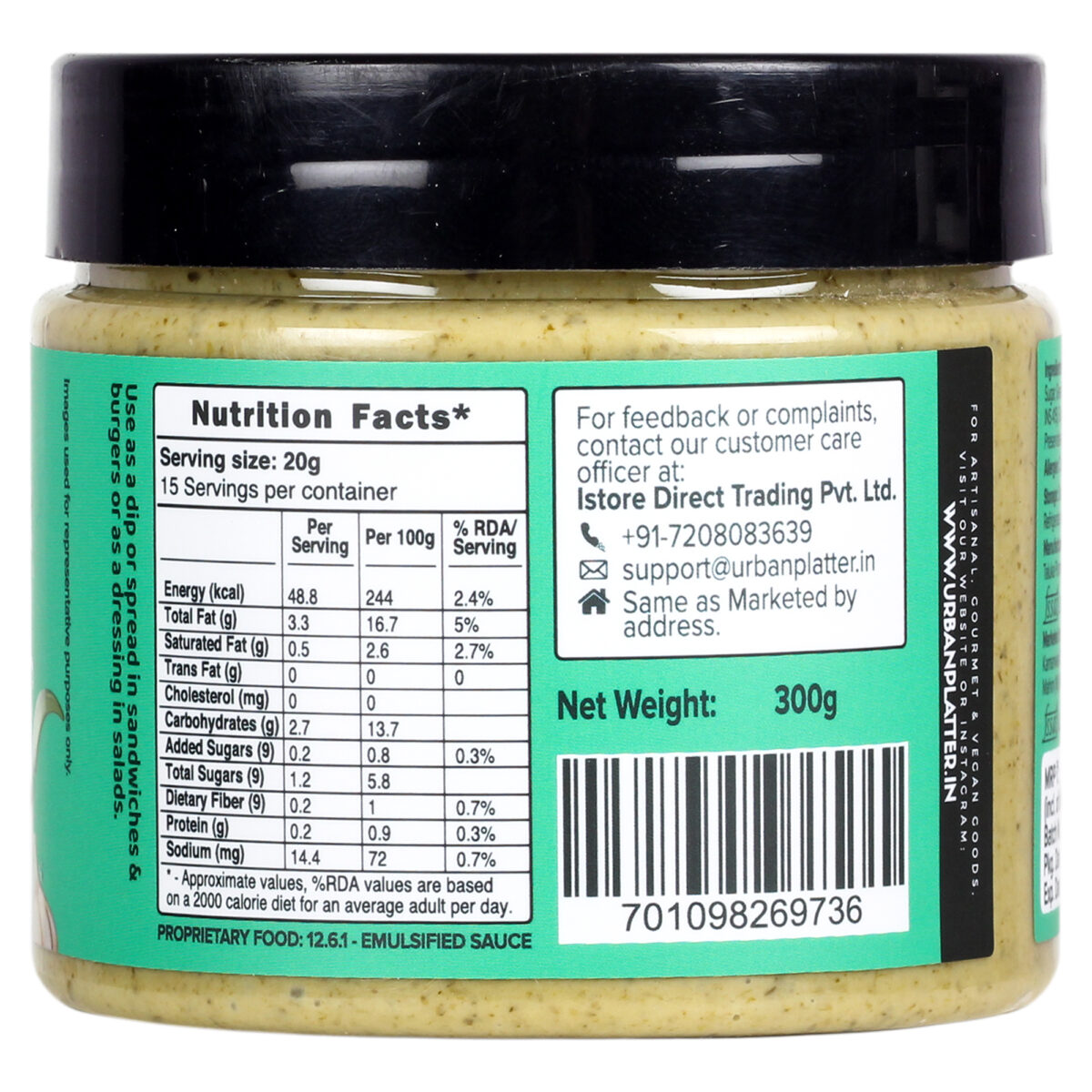 Urban Platter Bombay Chutney Mayo, 300g [Dairy-free Mayonnaise, No Palm Oil, No Trans-fat]