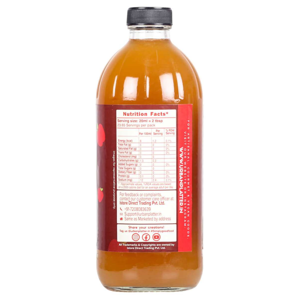 Urban Platter Apple Cider Vinegar with Mother, 473ml (Raw, Unfiltered and With the Mother)