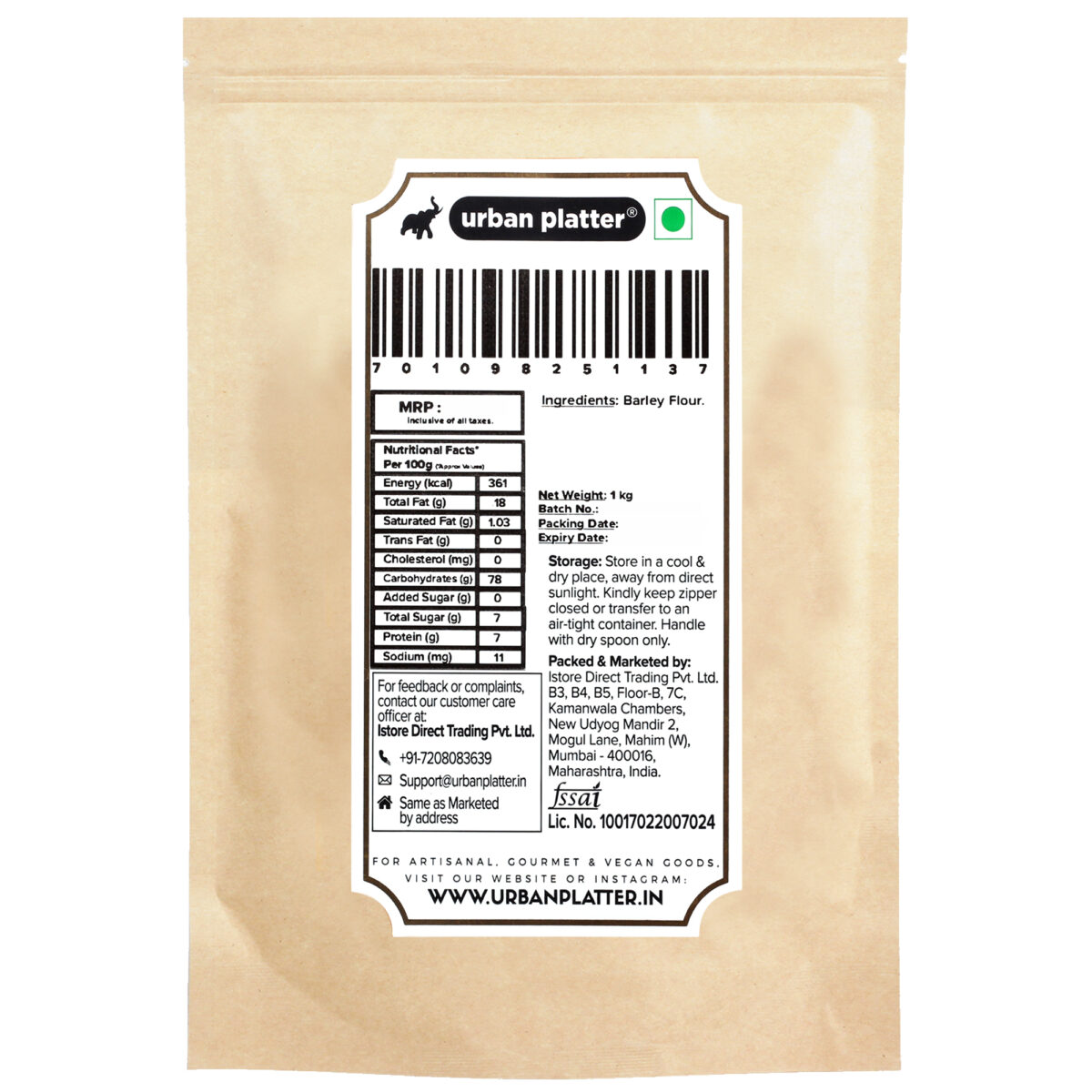 Urban Platter Diastatic Malted Barley Flour, 1Kg