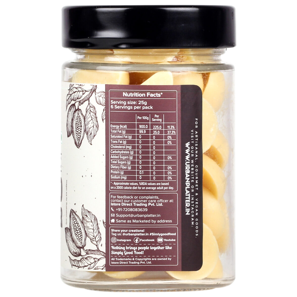 Urban Platter Cacao Butter, 150g (Great Stabilizer, Product of Kerala, Organic and Natural)