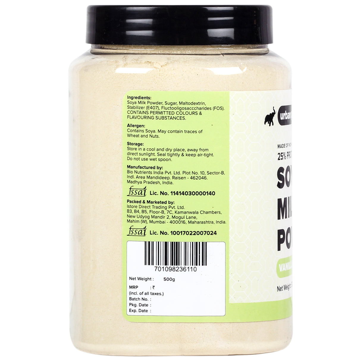 Urban Platter Vanilla Soya Milk Powder, 500g  [Plant-Based / Milk Alternative, Non-GMO & 25% Protein]