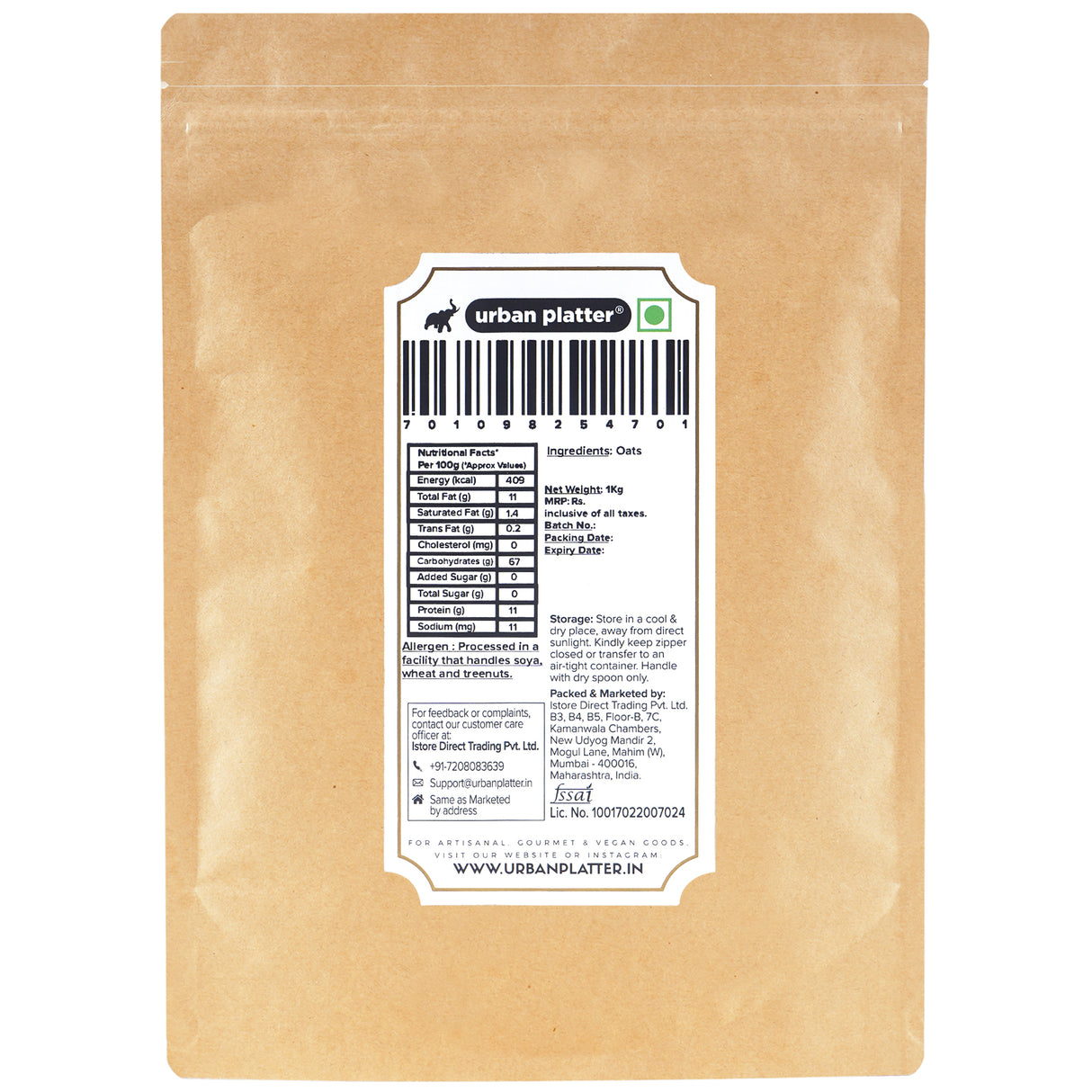 Urban Platter Fine Oats Flour, 1kg