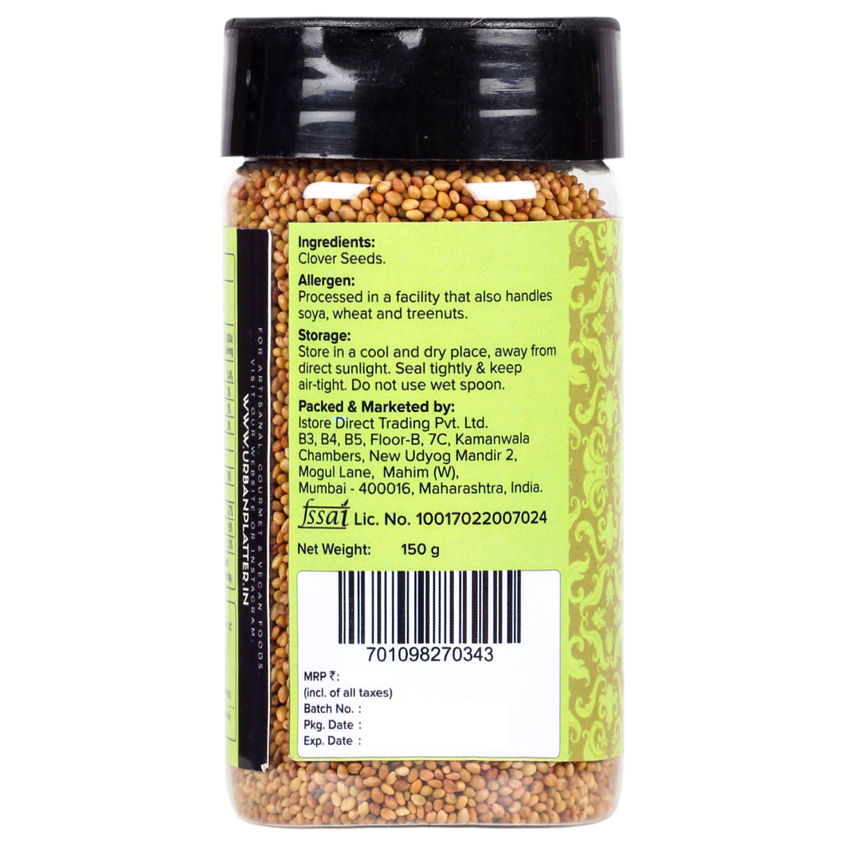 Urban Platter Microgreens Clover Sprouting Seeds Shaker Jar, 150g