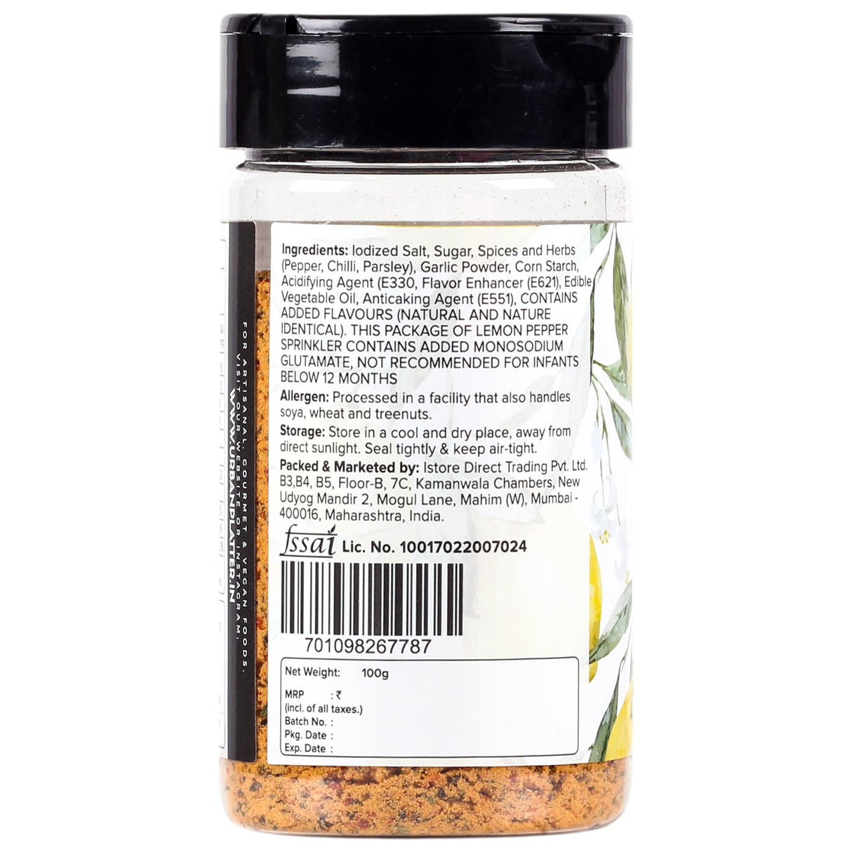 Urban Platter Lemon Pepper Seasoning Mix Shaker Jar (Sprinkle on veggies, salads and anything of the grill | Flavour Enhancer)