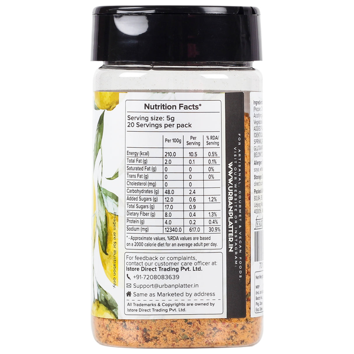 Urban Platter Lemon Pepper Seasoning Mix Shaker Jar (Sprinkle on veggies, salads and anything of the grill | Flavour Enhancer)