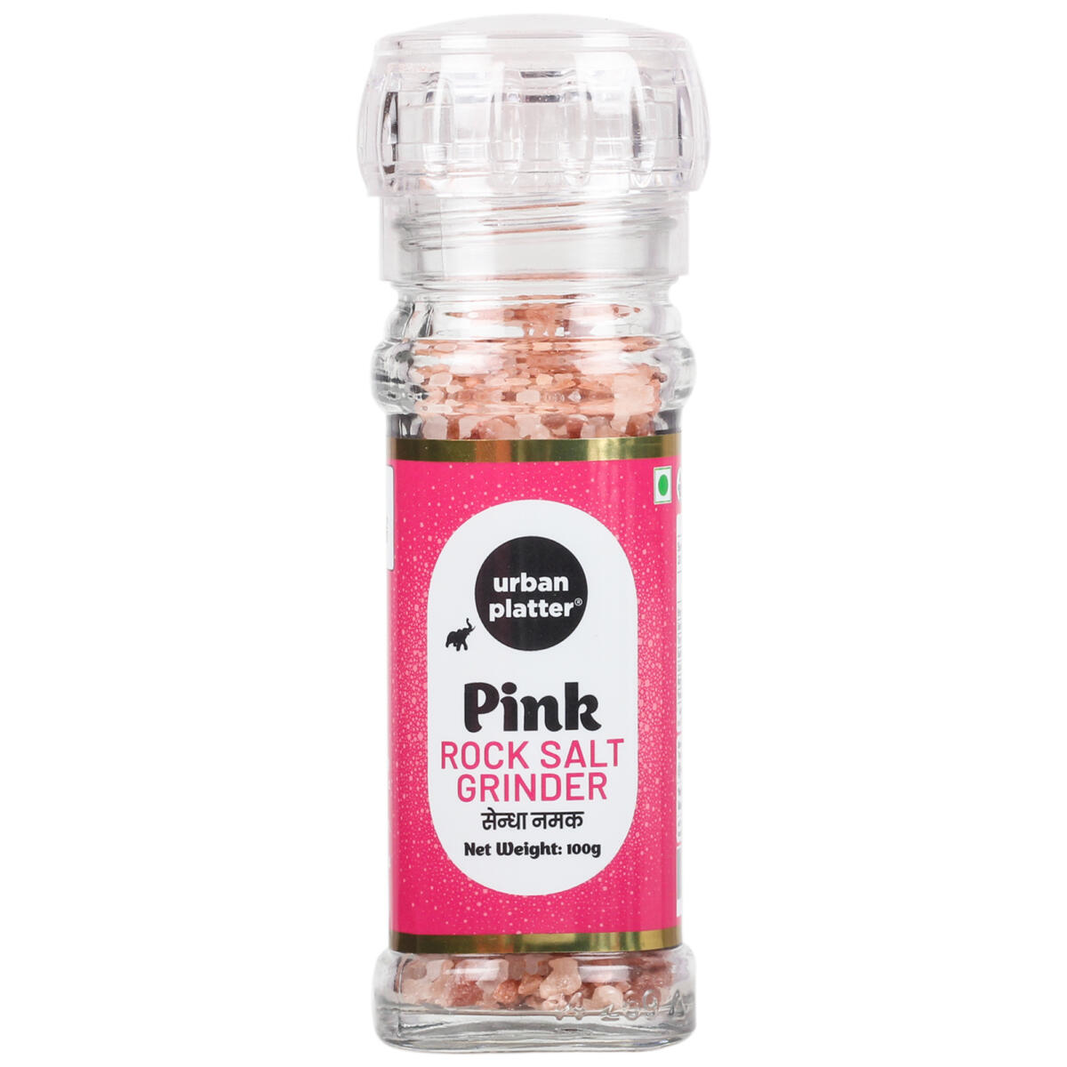 Urban Platter Pink Himalayan Rock Salt Grinder, 100g (Unrefined | Additive Free | Sendha Salt | Convenient Grinder Bottle)