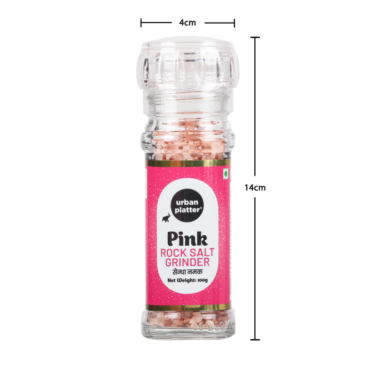 Urban Platter Pink Himalayan Rock Salt Grinder, 100g (Unrefined | Additive Free | Sendha Salt | Convenient Grinder Bottle)