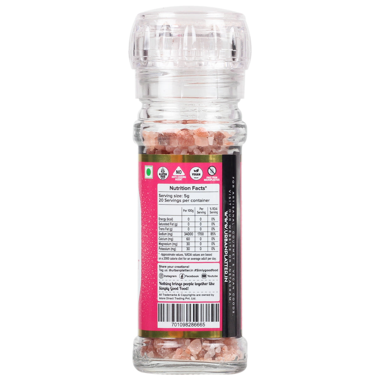 Pink Himalayan Rock Salt Grinder, 100g (Unrefined | Additive Free | Sendha Salt | Convenient Grinder Bottle)