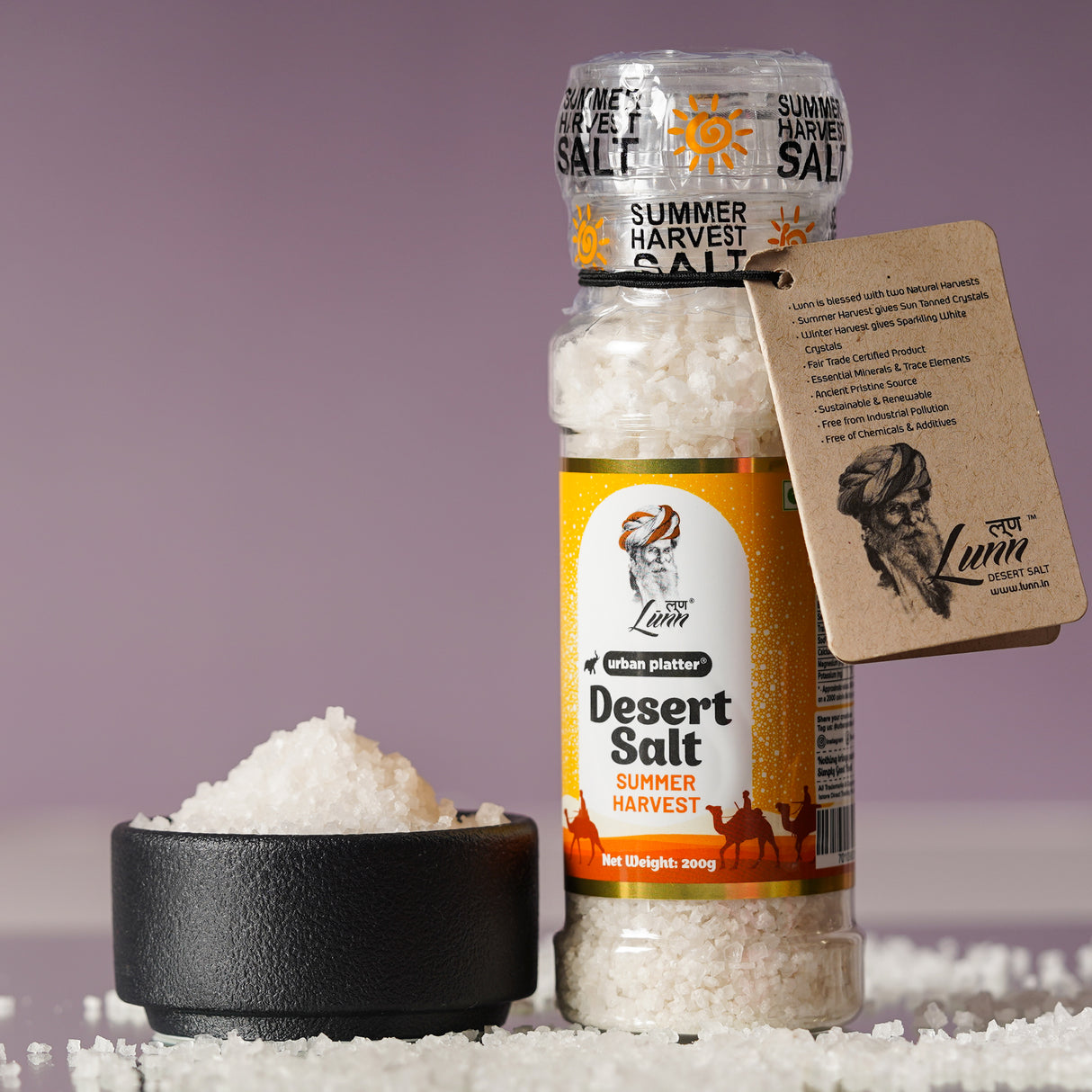 Urban Platter Summer Harvest Desert Salt Grinder, 200g (Powdered By Lunn | summer Harvest | Sparkling White Crystals | Longer Dried Salt)