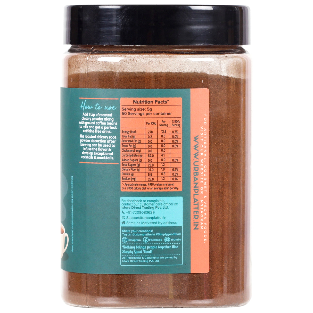 Urban Platter Roasted Chicory Root Powder, 250g (Caffeine free coffee substitute, Roasted and Ground to perfection, Brew with coffee and other beverages)
