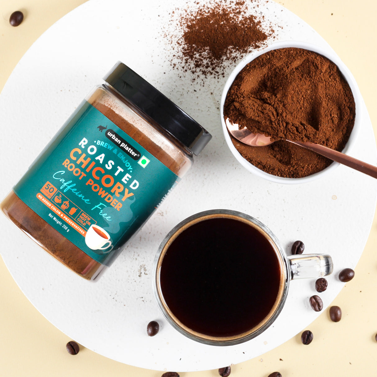 Urban Platter Roasted Chicory Root Powder, 250g (Caffeine free coffee substitute, Roasted and Ground to perfection, Brew with coffee and other beverages)