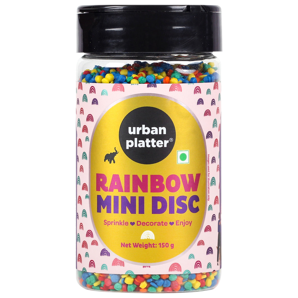 Urban Platter Rainbow Mini Disc Sprinkles, 150g (Dairy-Free Tiny Decorative Sprinkles for Cuunitakes, Cakes, Brownies, Doughnuts, Cookies and Ice Creams)