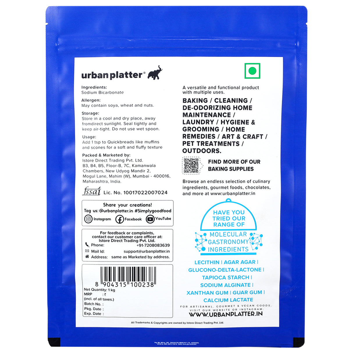 Urban Platter Baking Soda, 1Kg [Food Grade Sodium Bicarbonate, Perfect for Baking / Cooking / Cleaning, Triple Refined]
