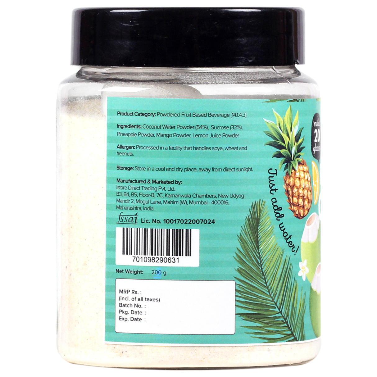 Urban Platter Tropical Flavoured Coconut Water Powder, 200g (Hydrating and Refreshing Drink Powder I No added color, flavor and preservatives | Just add water | Makes 20 glasses)