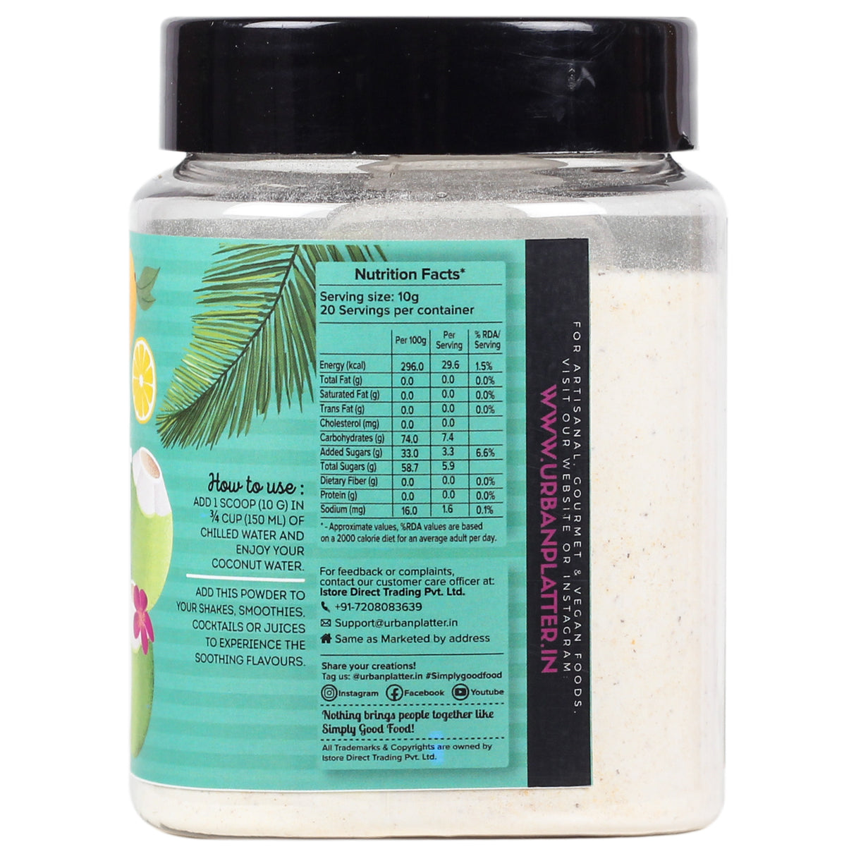 Urban Platter Tropical Flavoured Coconut Water Powder, 200g (Hydrating and Refreshing Drink Powder I No added color, flavor and preservatives | Just add water | Makes 20 glasses)