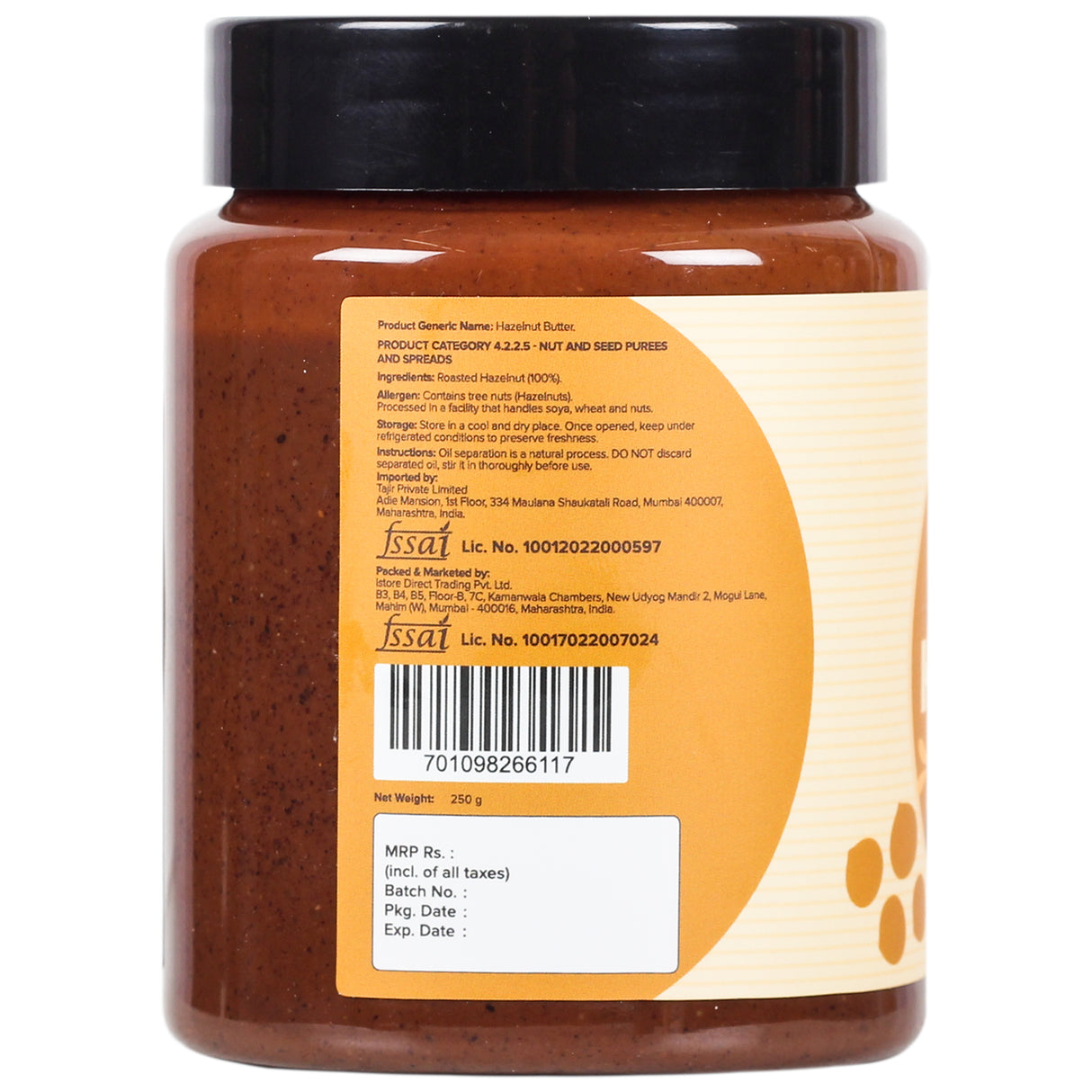 Urban Platter Unblanched Hazelnut Butter Unsweetened, 250g