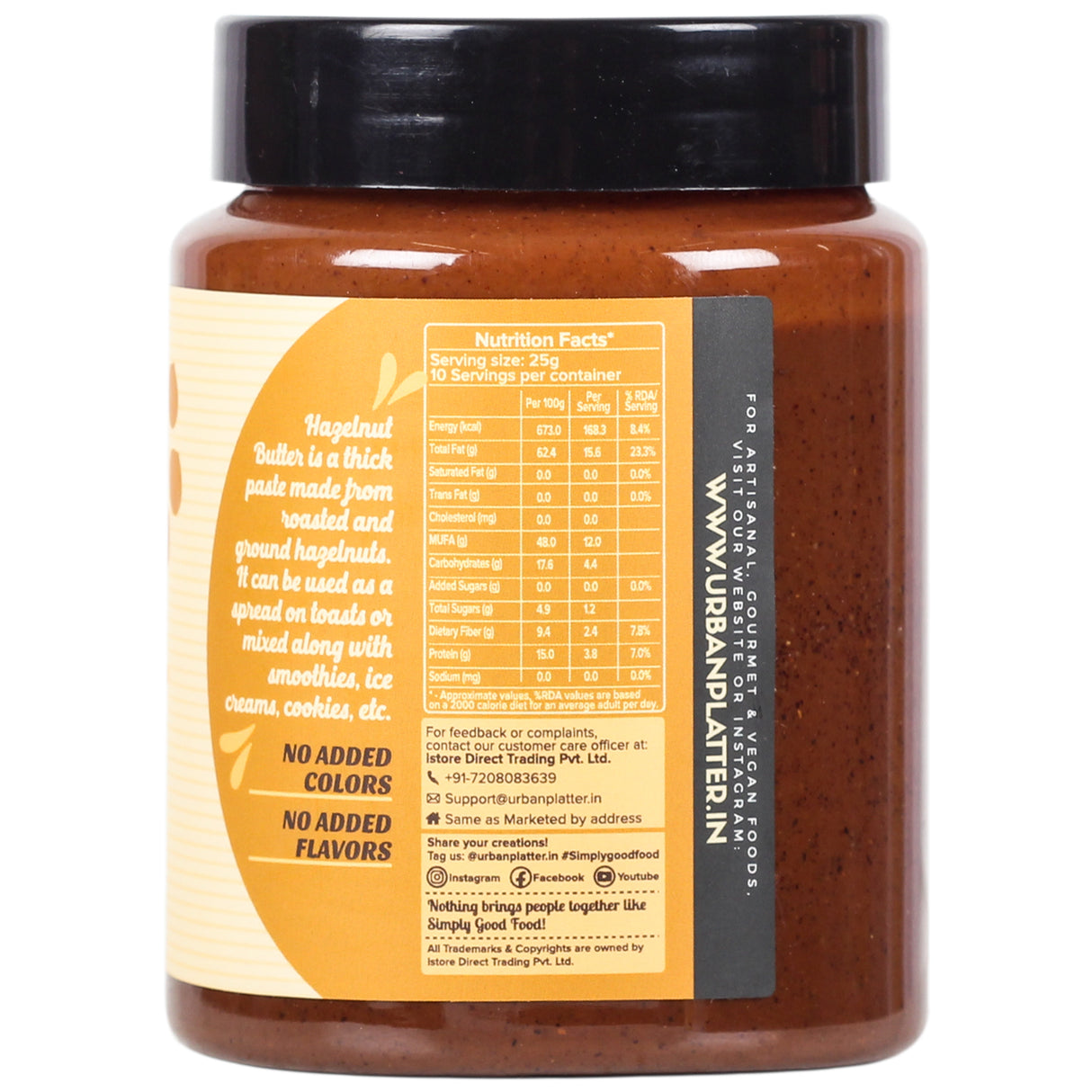 Urban Platter Unblanched Hazelnut Butter Unsweetened, 250g