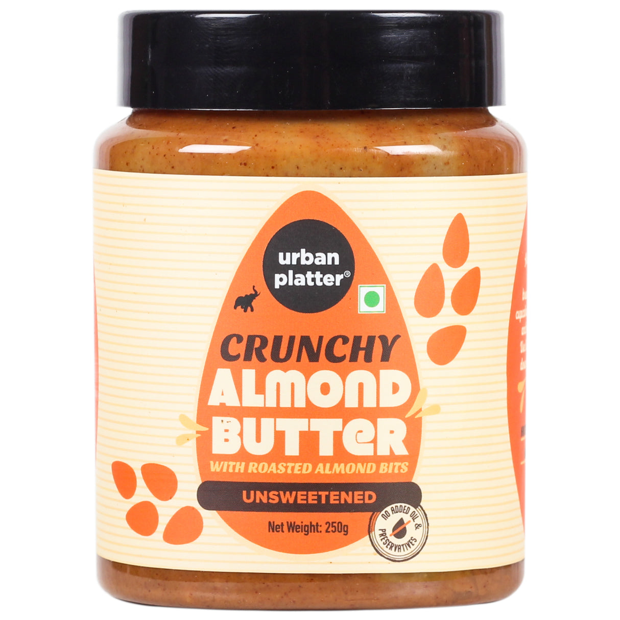 Urban Platter Crunchy Almond Butter, 250g (Made with 100% roasted California almonds along with crunchy bits, Unsweetened, Perfect for breads, smoothies, cupcakes, etc)