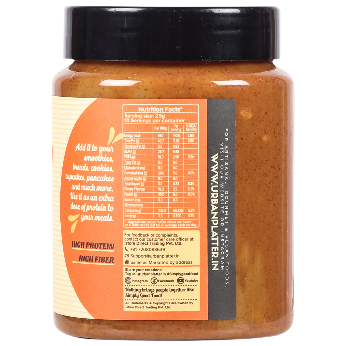 Urban Platter Crunchy Almond Butter, 250g (Made with 100% roasted California almonds along with crunchy bits, Unsweetened, Perfect for breads, smoothies, cupcakes, etc)