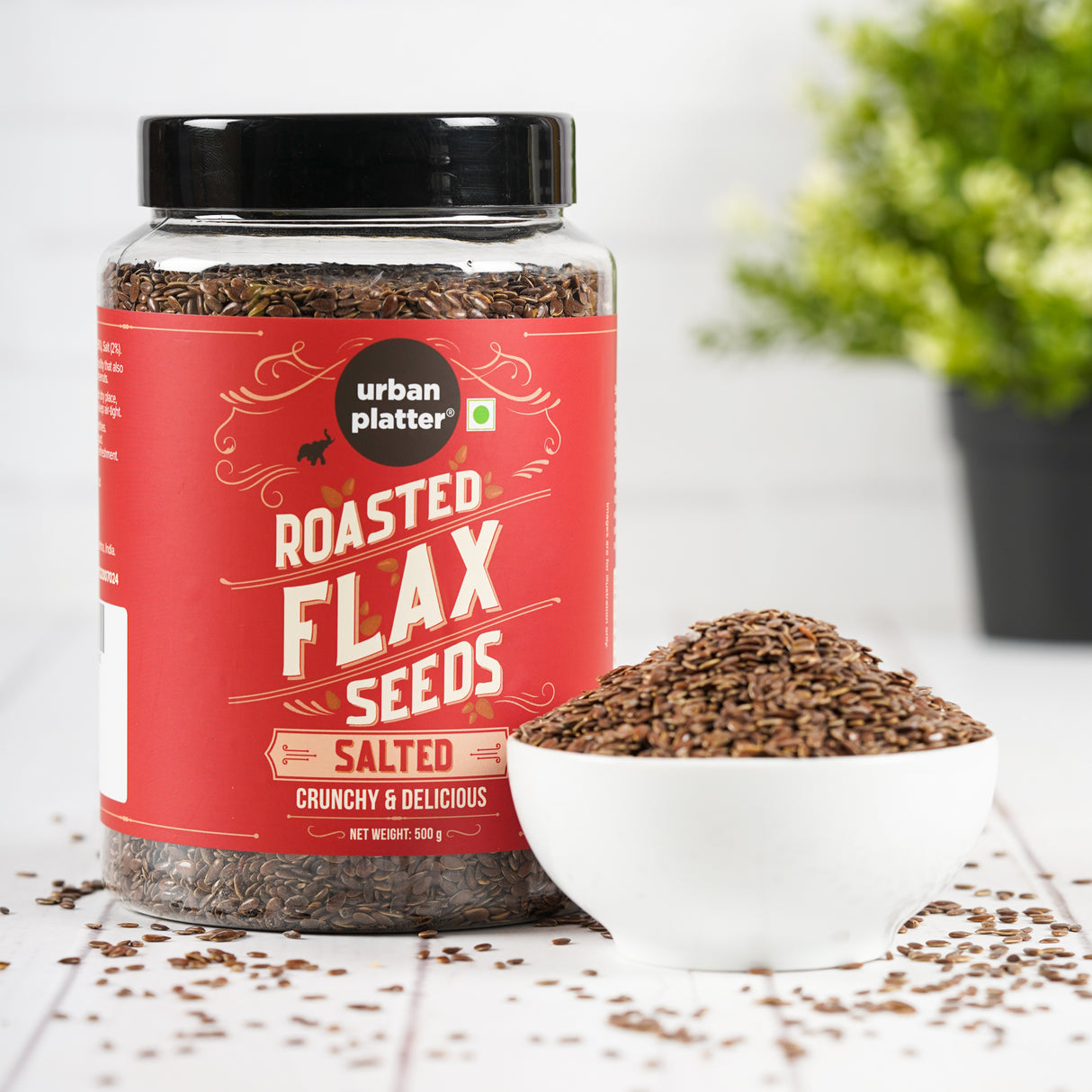 Urban Platter Roasted Salted Flax Seeds, 500g [Alsi, Heart-Healthy, Crisp, Nutty, Lightly salted, Keto Friendly, Use in salads, After meal Digestive]