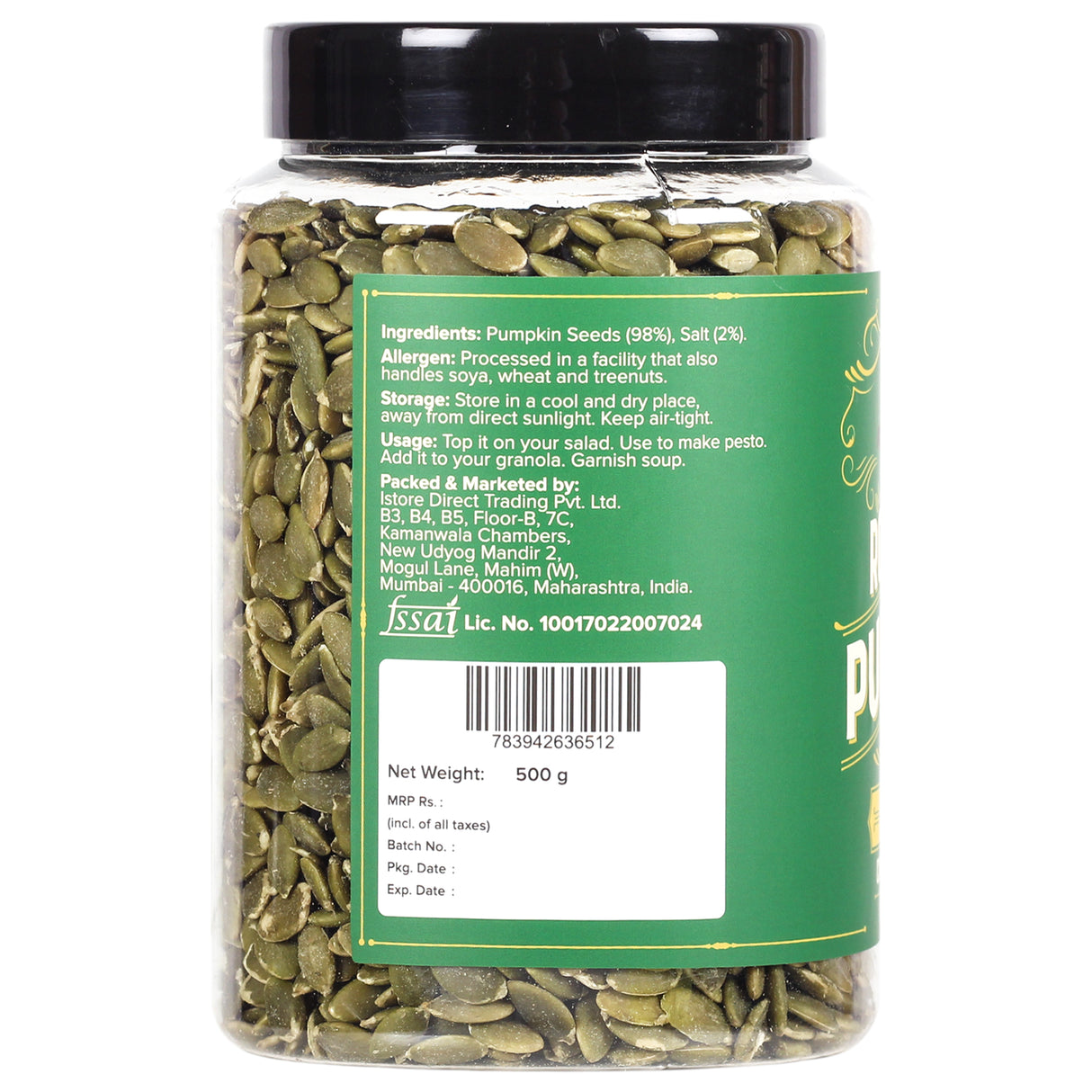 Urban Platter Roasted Pumpkin Seeds, 500g (Pepitas, Naturally Rich in Protein & Healthy Fats, Snack, Sprinkle & Bake)