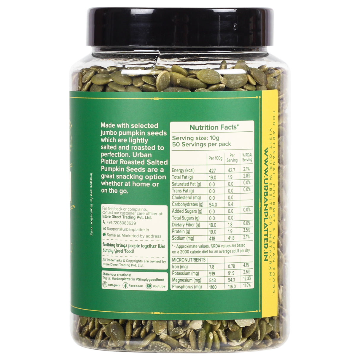Urban Platter Roasted Pumpkin Seeds, 500g (Pepitas, Naturally Rich in Protein & Healthy Fats, Snack, Sprinkle & Bake)