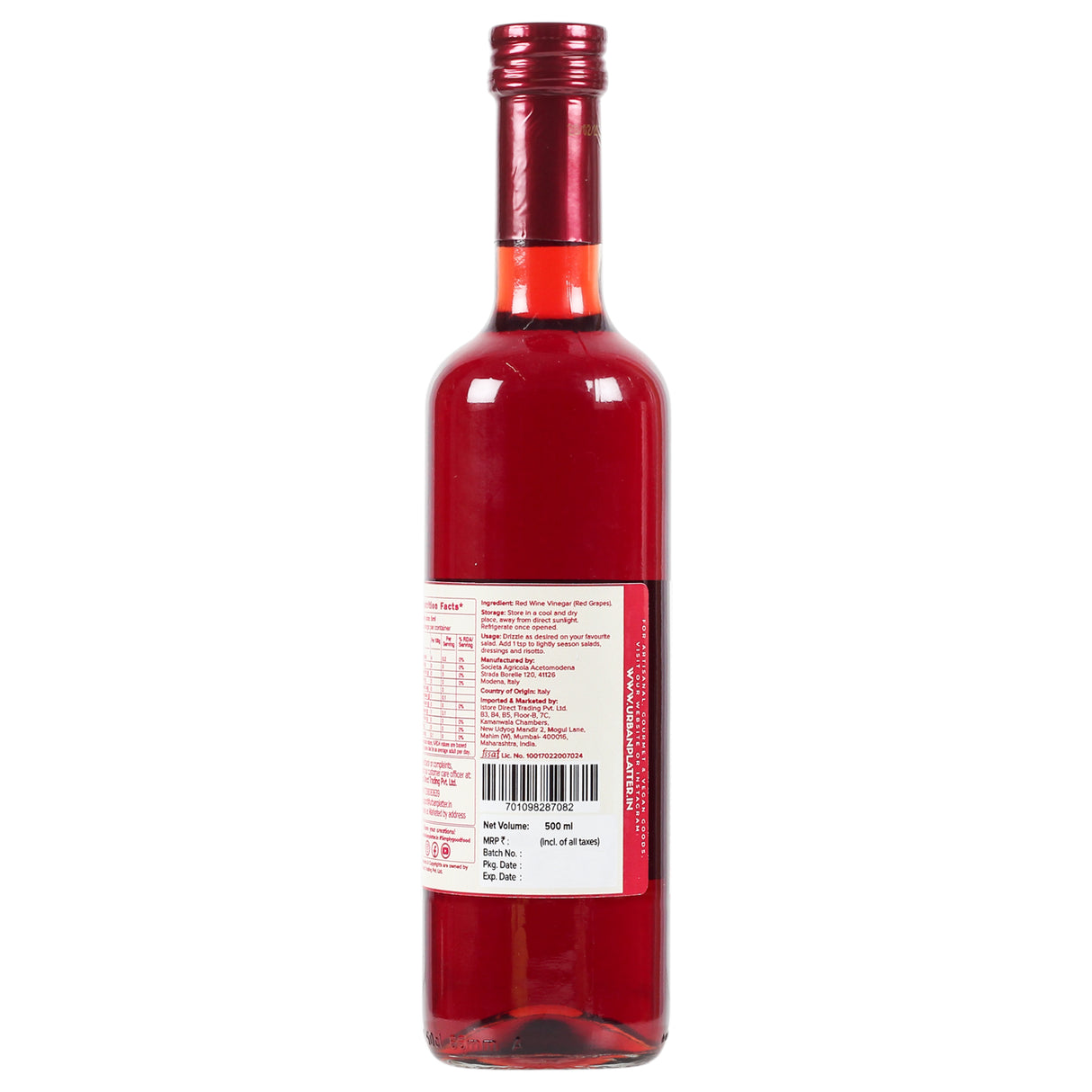 Urban Platter Aceto Di Vino Rosso Red Wine Vinegar, 500ml (Product of Italy, Perfect for Salads, 6% Acidity, Use for dressing salads, making sauces, making spreads and season proteins)