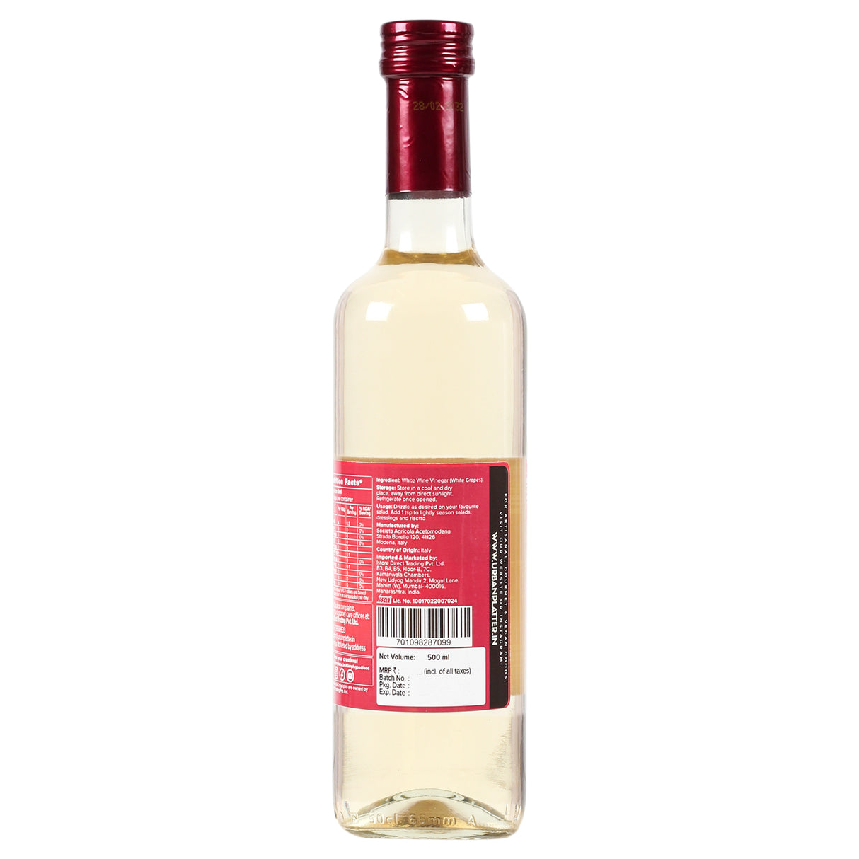 Urban Platter Aceto DI Vino Bianco White Wine Vinegar, 500ml (Product of Italy, Perfect for Salads, 6% Acidity, Use for dressing salads, making sauces, making spreads and season proteins)