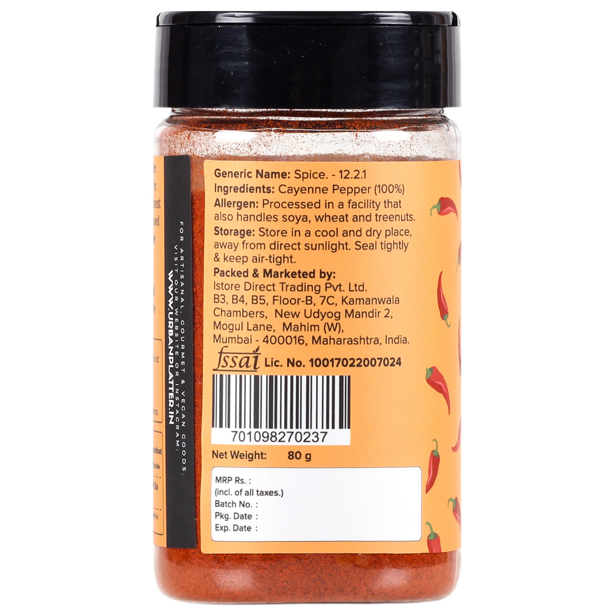 Urban Platter Cayenne Pepper Powder, 80g (Bold, Fiery Heat | Essential Culinary Spice | Known to Support Heart Health & Metabolism)