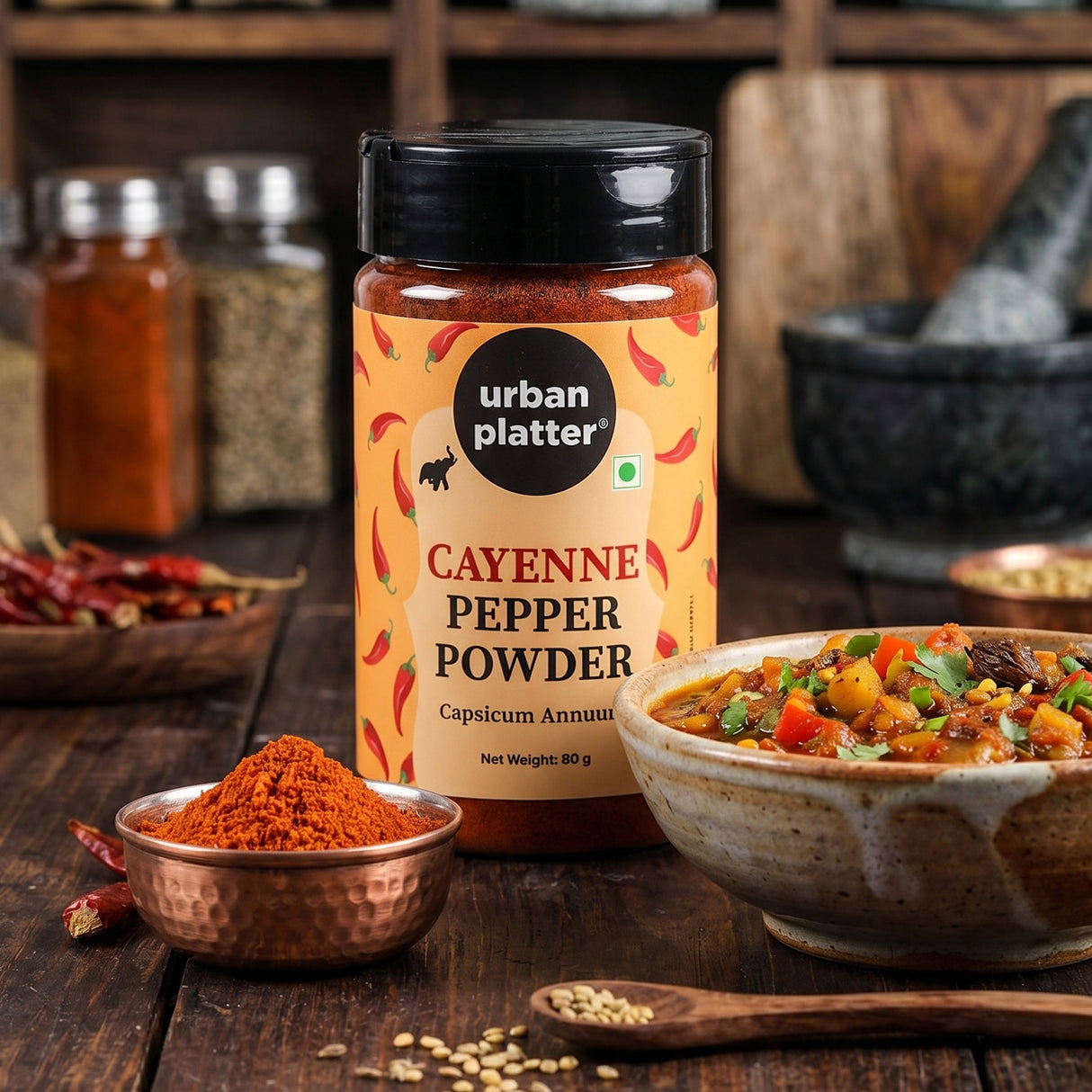Urban Platter Cayenne Pepper Powder, 80g (Bold, Fiery Heat | Essential Culinary Spice | Known to Support Heart Health & Metabolism)