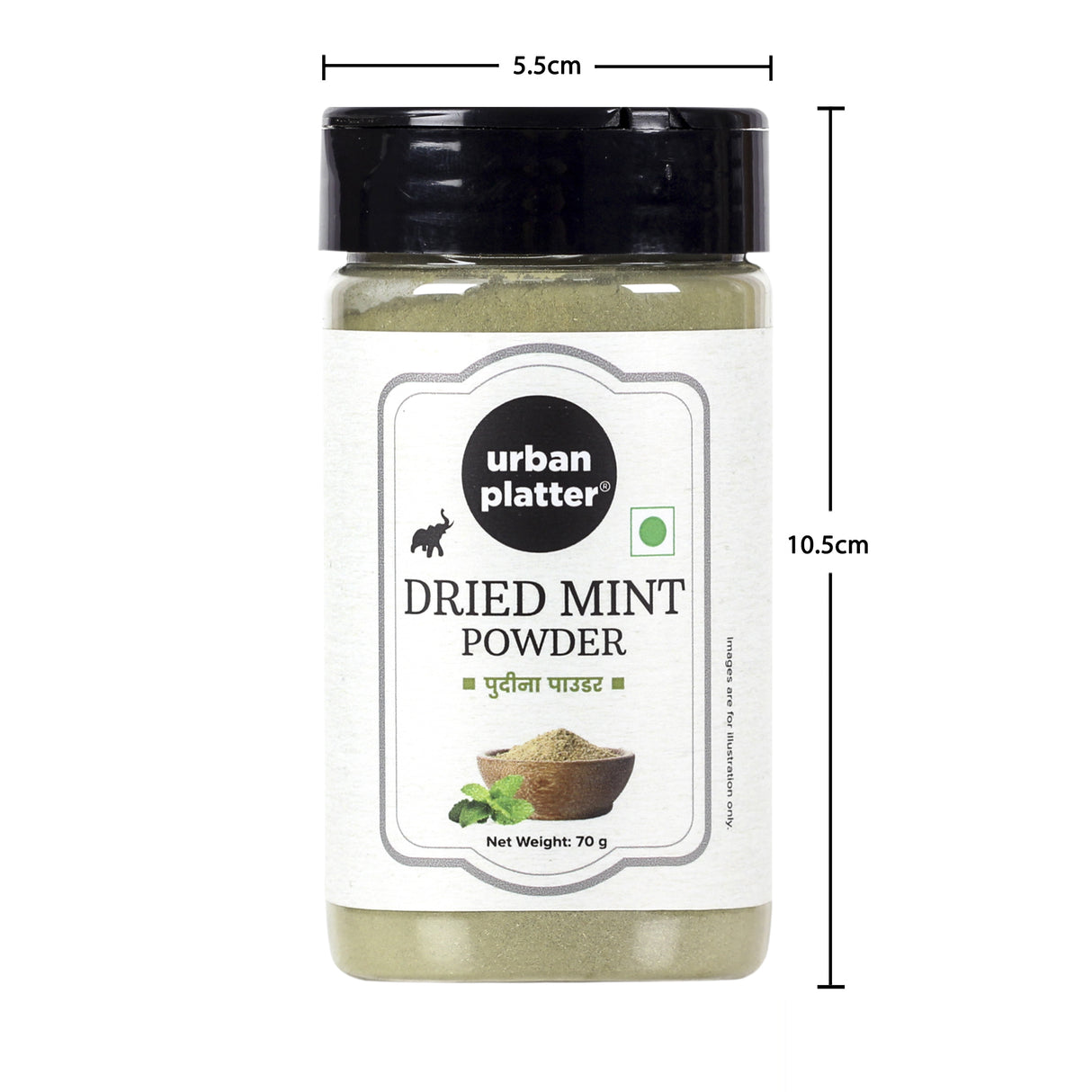 Urban Platter Dried Mint Powder Shaker Jar, 70g / 2.4oz [Premium Quality, Pudina Powder]