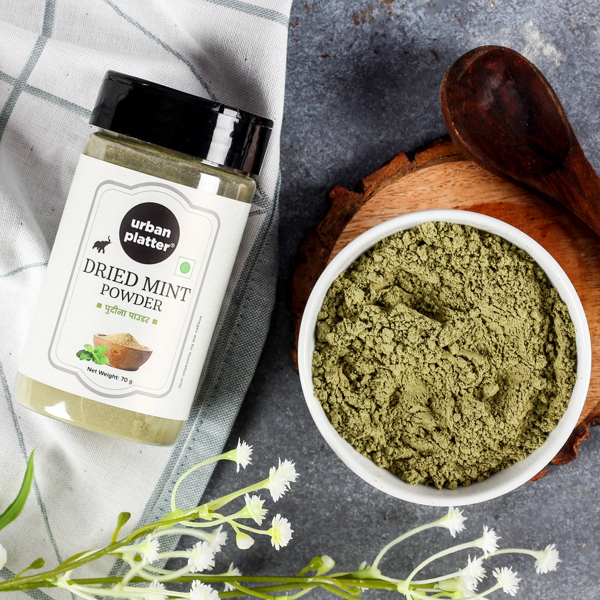 Urban Platter Dried Mint Powder Shaker Jar, [Premium Quality, Pudina Powder]