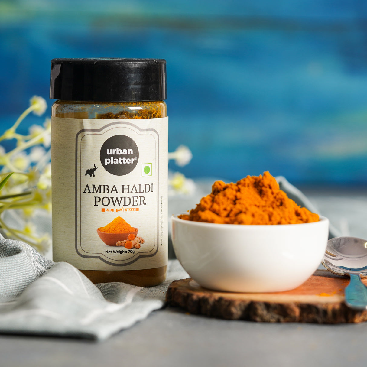 Urban Platter Amba Haldi Powder Shaker Jar, 70g / 2.34oz [Mango Ginger Turmeric Powder]