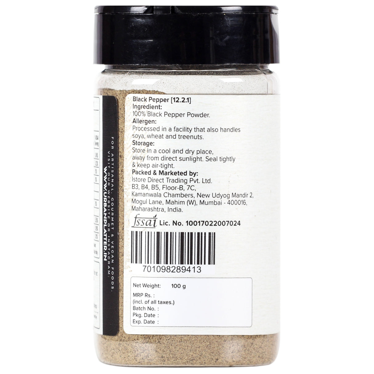 Urban Platter Black Pepper Powder, 100g [Kali Mirch Powder | Finely Ground | No added Colours or Preservatives | Use in Soups, Spice Blends, Curries, Stir-fries, Rubs, Salads]