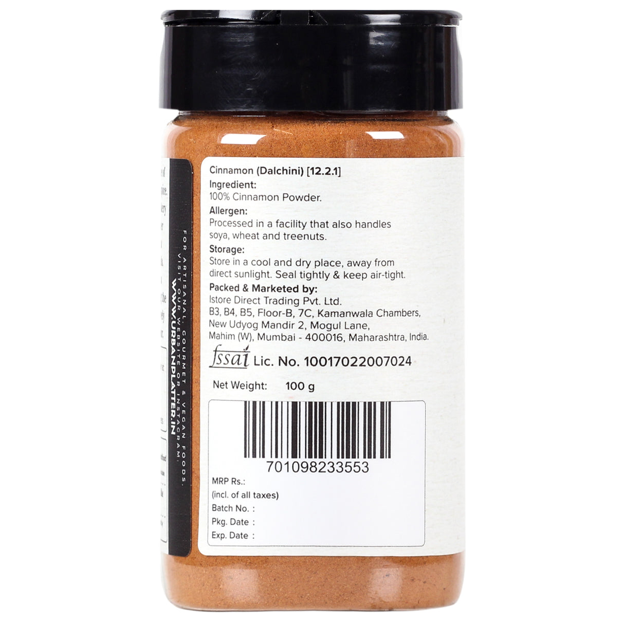 Urban Platter Cinnamon (Dalcheeni) Powder Shaker Jar, 100g / 3.5oz [All Natural, Premium Quality, Flavourful, Ground Fresh in Small Batches]