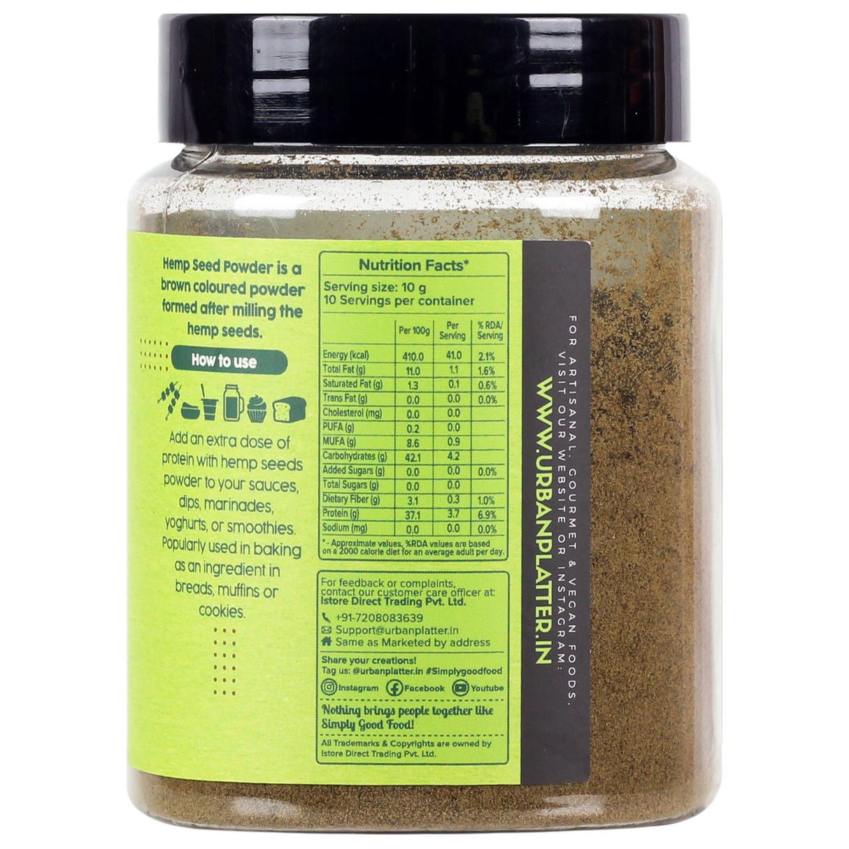 Urban Platter Hemp Seed Powder, 100g (High in Protein | Allergen-free Superfood | Source of Fibre | Add to smoothies, sauces, dips, yogurts, marinades, or smoothies | Plant-based Protein)