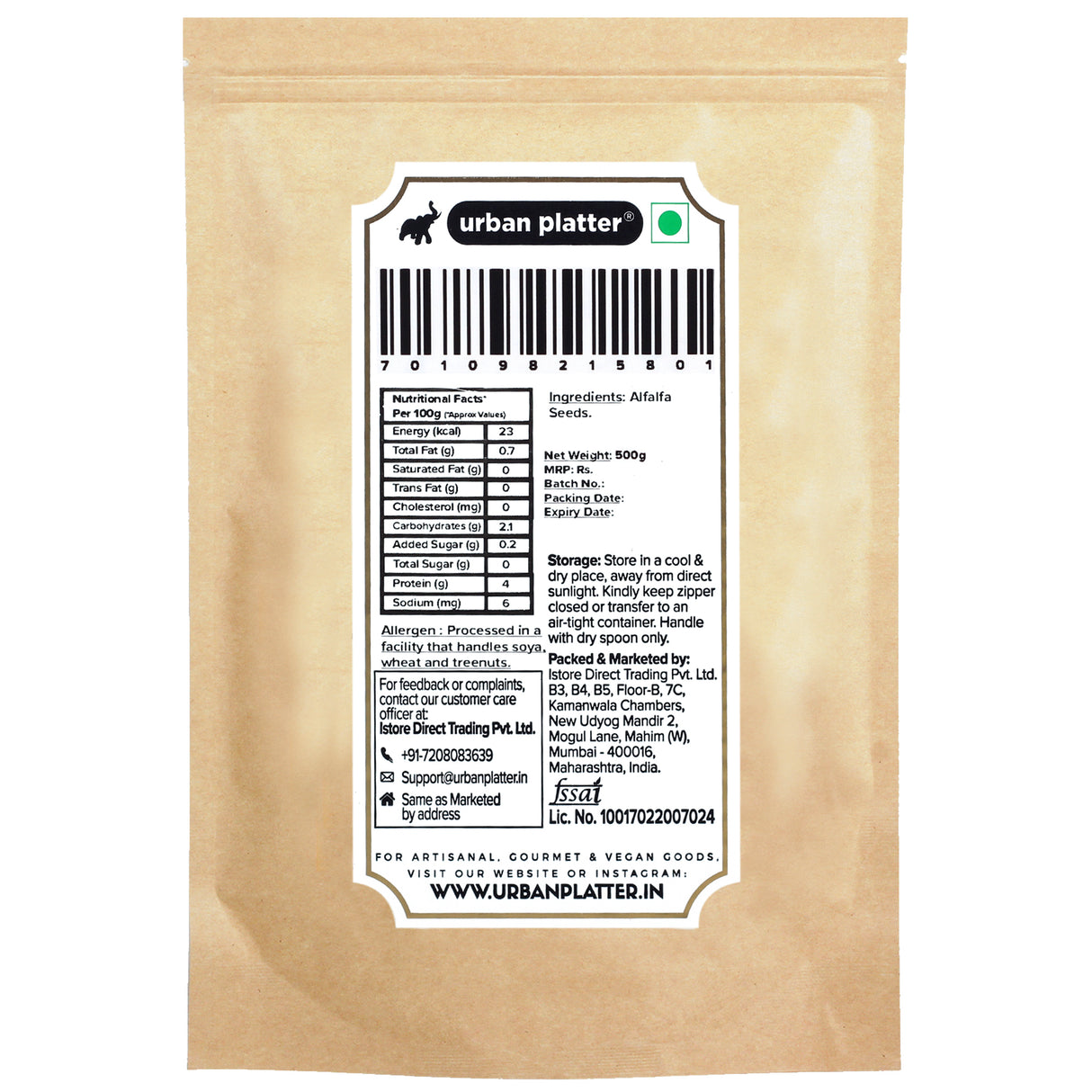 Urban Platter Alfalfa Seeds, 500g