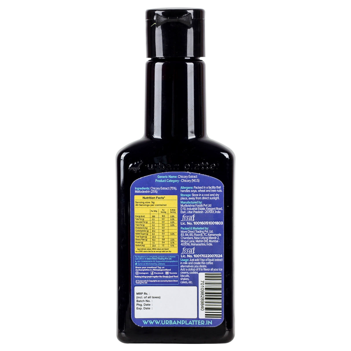 Urban Platter Chicory Liquid Extract, 150g (Ready to Use | Instant Caffeine free Chicory Extract | Coffee Alternative | Add to Coffee | Quick Dissolve| Chicory Root extract liquid for reducing Caffeine intake)
