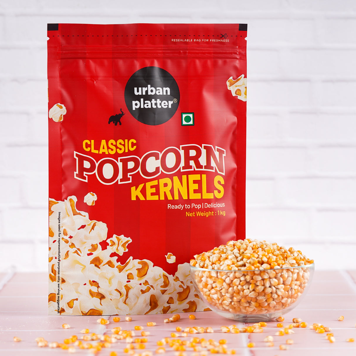 Urban Platter Popcorn Kernels, 1kg (Ready to Pop, Makes delicious and crunchy pop corn, Enjoy with our Range of seasonings, Product of India, Ready to pop Butterfly Popcorn)